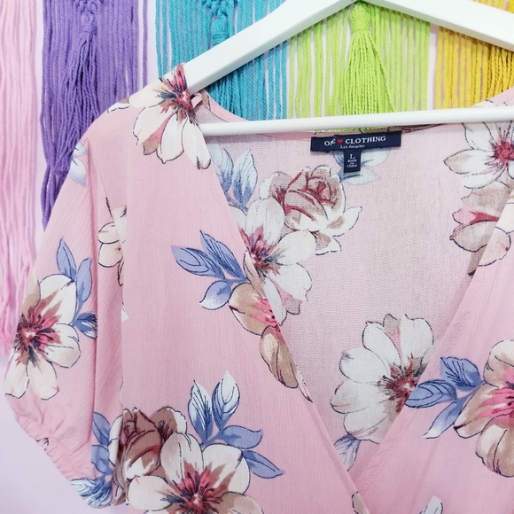 Boho Floral Tropical Side Tie Wrap Blouse Top - Picture 2 of 6